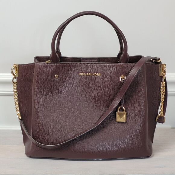 Michael Kors Arielle Barolo Wine Large Pebbled Leather‎ Satchel - Picture 1 of 16